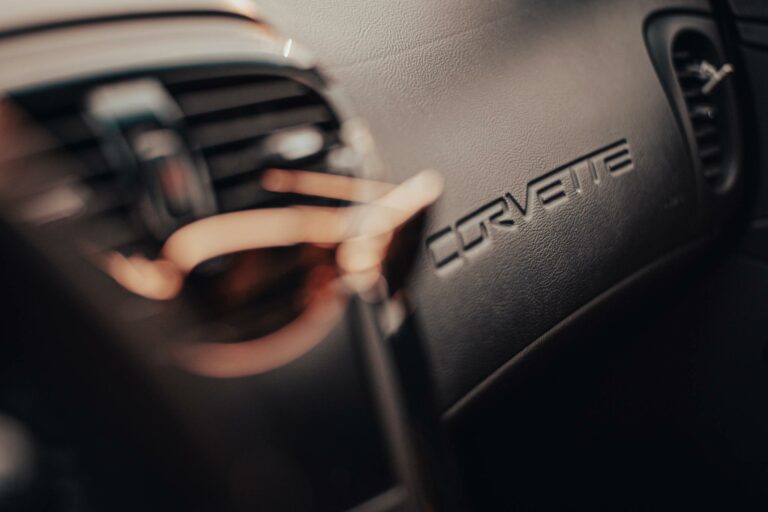 Detailed view of a Corvette dashboard showcasing modern design and selective focus.